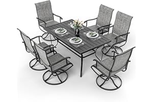 Pamapic 7-Piece Patio Dining Furniture Set with Swivel Chairs, Outdoor Table & 6 Textilene Chairs for Garden, Backyard, Pool, Deck, Gray
