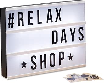 Relaxdays Caja de luz led con 85 letras y símbolos, Blanco y ...