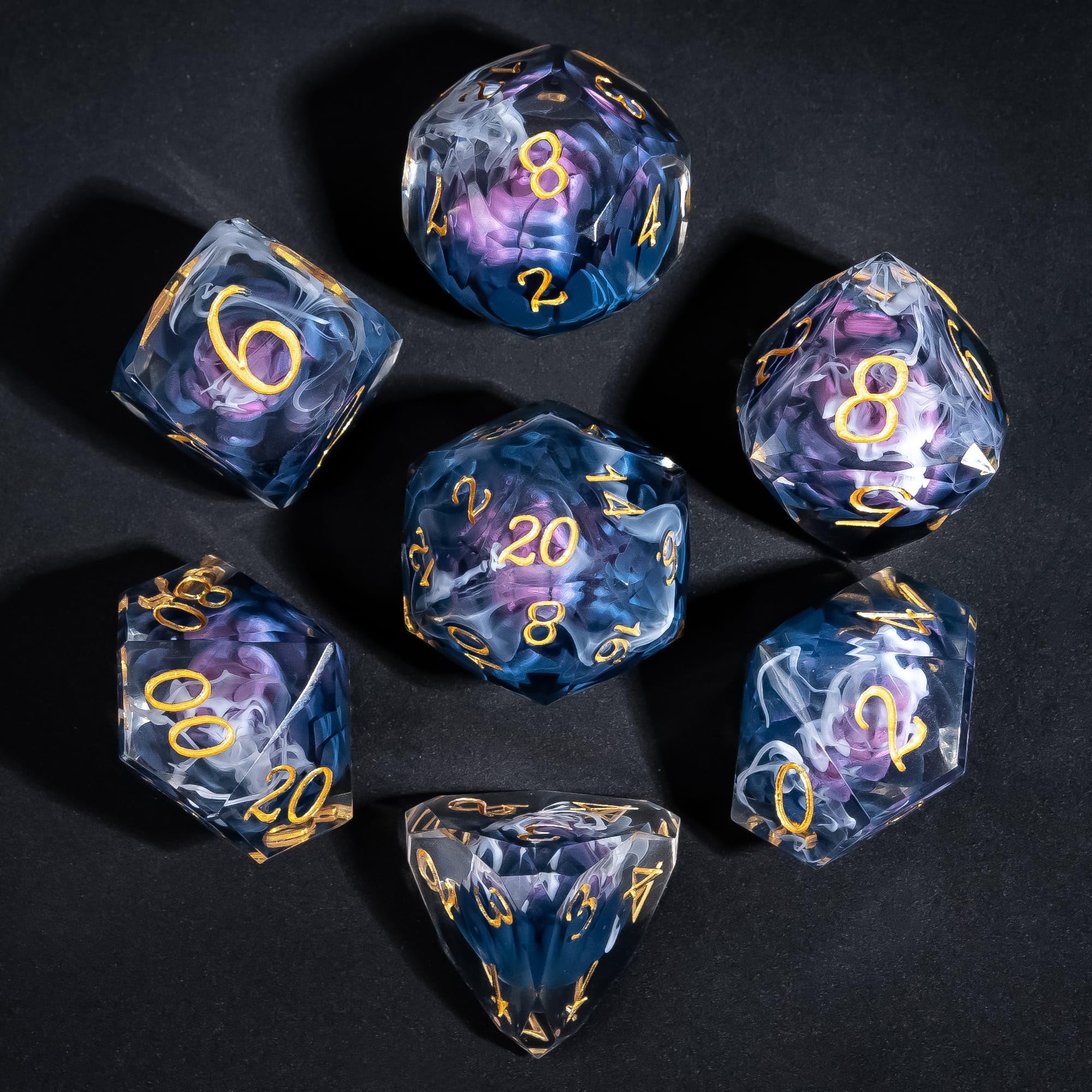 Cusdie 7-Piece Sharp Edges DND Dice Set with Lotus Flower Design in Elegant Box Perfect for RPG Tabletop Gaming Dungeons and Dragons Role Playing Game