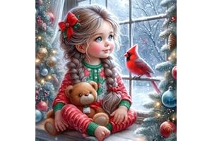 Xylogist Christmas Cardinal Diamond Art Kits for Adults, Christmas Girl Diamond Painting Kits for Beginners, 5D DIY Full Drill Diamond Dots Gem Craft Art Home Wall Decor 12x12Inch