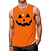 Indoner Halloween Mens Tank Top Novelty Sleeveless Shirts for Men Workout Muscle T Shirt Ghosts Pumpkins Graphic Cut Off Tops