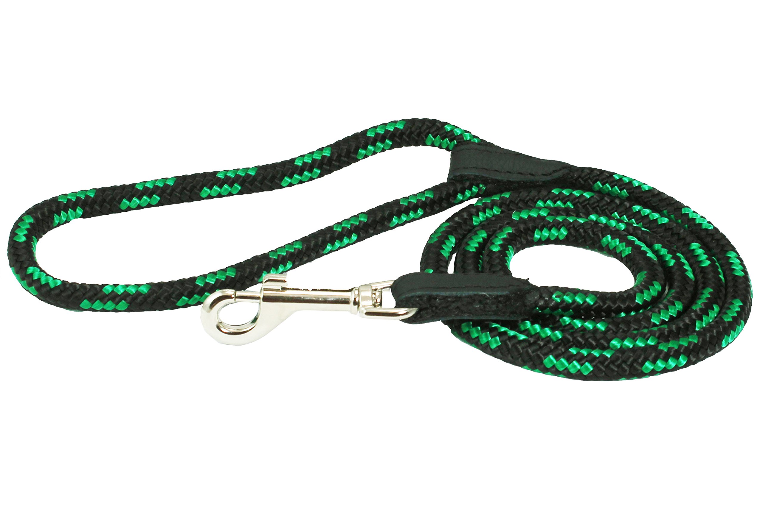 Dogs My Love 6ft Long Braided Rope Dog Leash Green with Black 6 Sizes (Small: 6ft Long; 0.3" Diam (8mm))