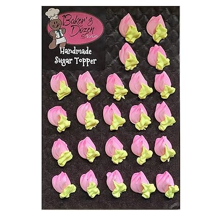 Pink Rosebuds 24 Pcs Edible Icing Flower Cake Topper Cupcake