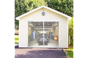 SANJINFON Garage Door Screen for 1 Car Garage 8x7FT White, Magnetic Screen Door 8x7 FT Garage/Patio/Porch/Balcony with Retractable Fiberglass Mesh & Heavy Duty Weighted Bottom, Hands Free, Easy Assembly