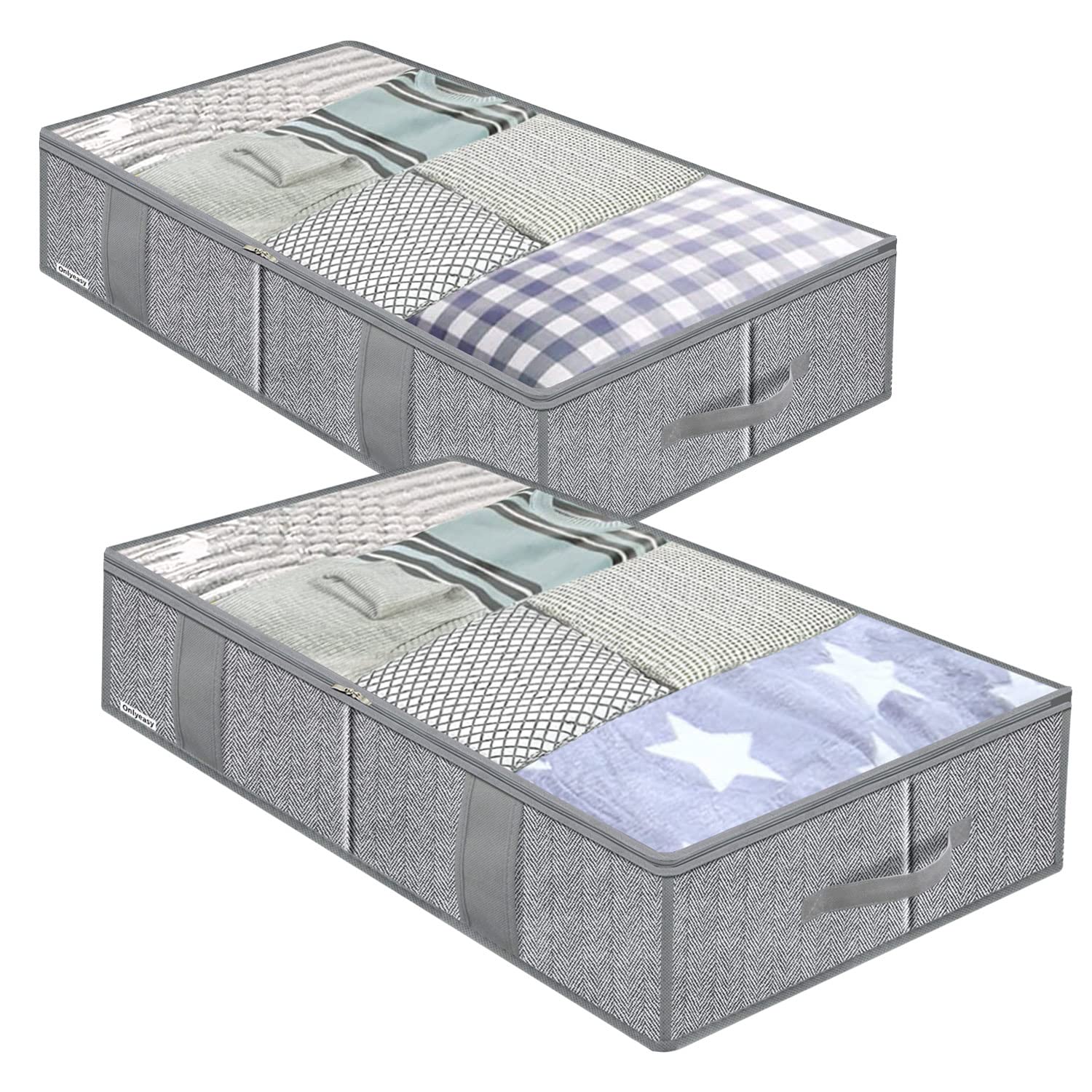 Photo 1 of Onlyeasy Breathable Under Bed Storage Bags with 4 Reinforced Handles and Sturdy Side Wall, 2 Pack Eco-friendly Underbed Clothing Blankets Organizer with 2 Strong Zippers, Herringbone Grey, MXRUBBSS2P