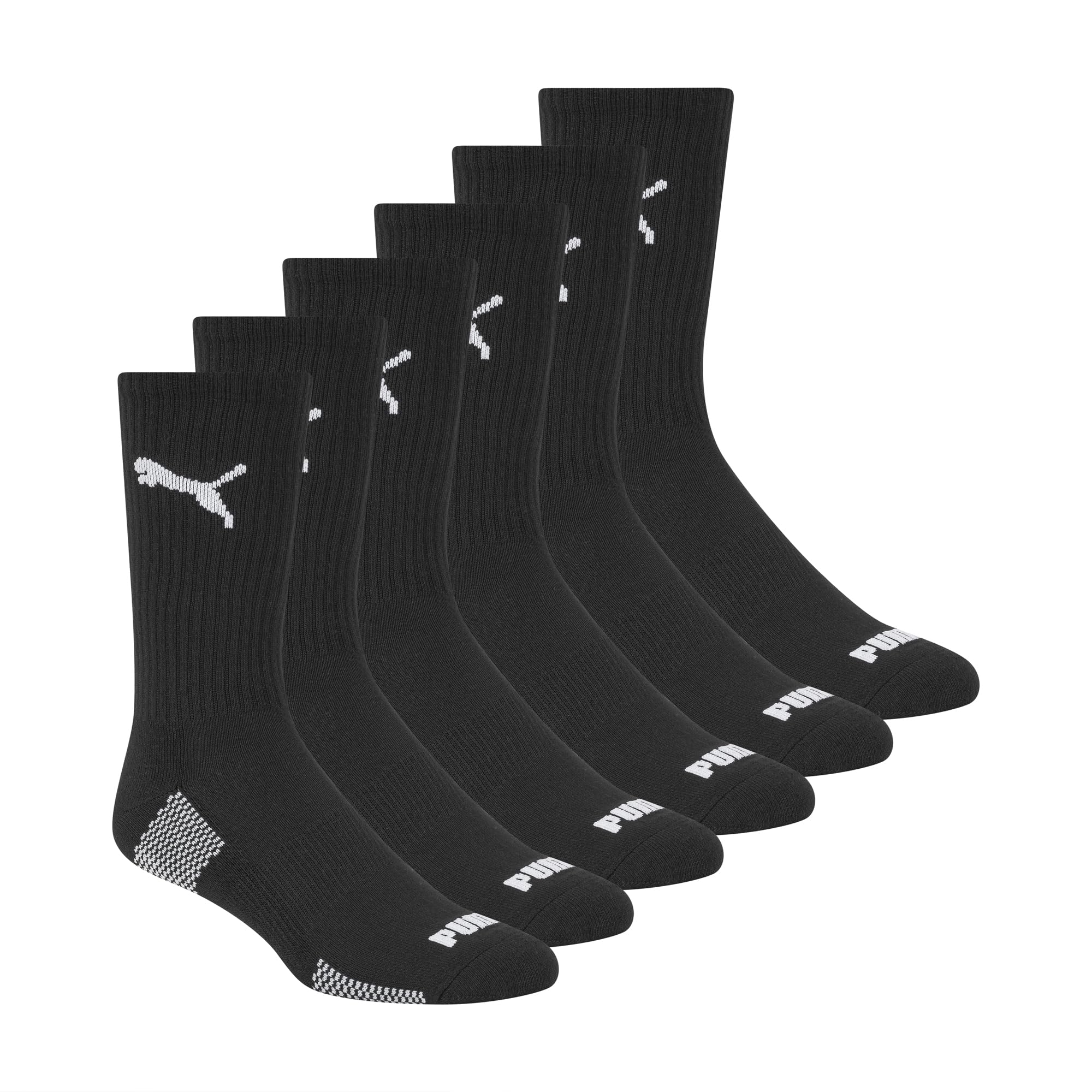 Calcetines de tripulación de 6 paquetes para hombres Puma, negro/blanco, 10-13