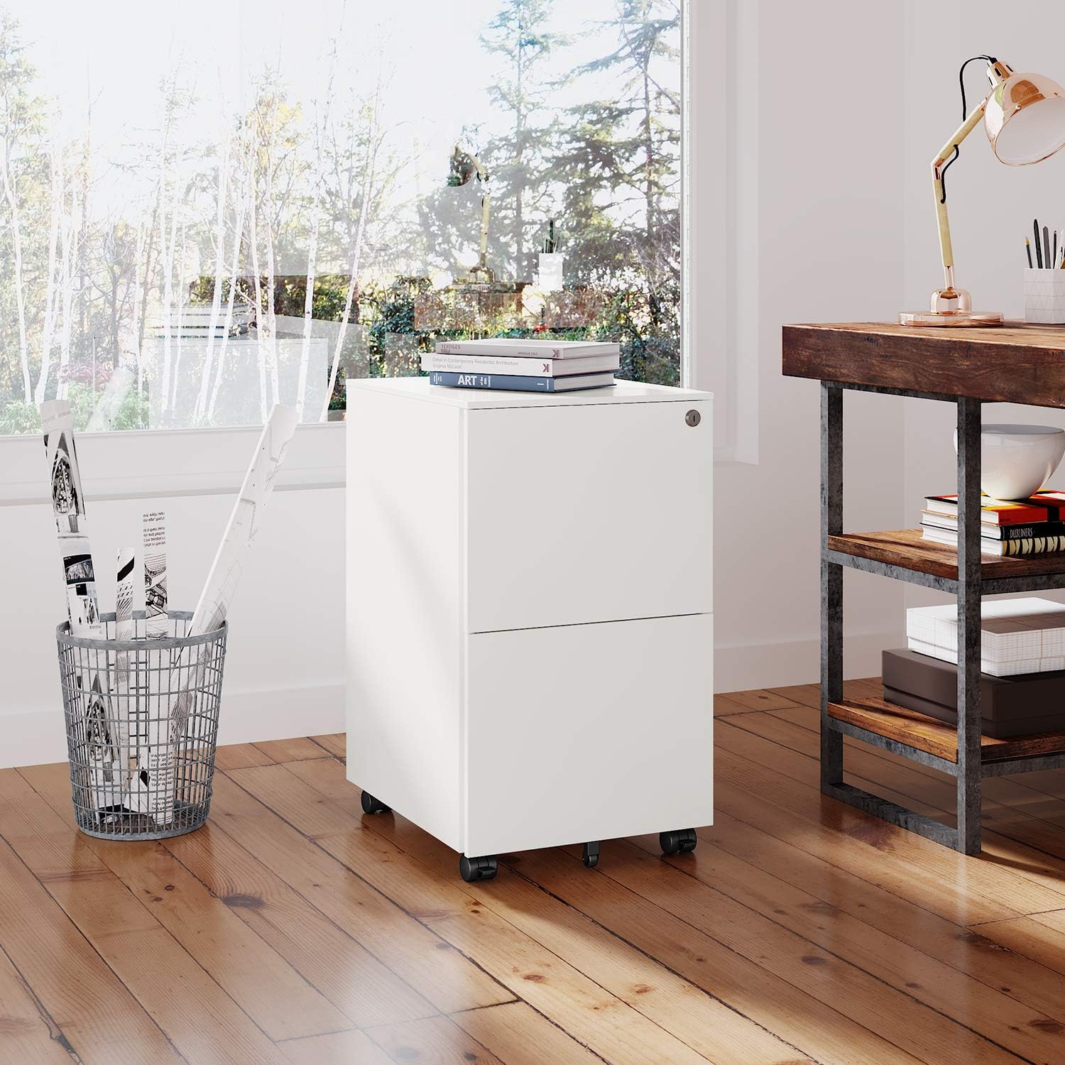 DEVAISE 2 Drawer Mobile File Cabinet with Lock, Metal Filing Cabinet for Legal/Letter/A4 Size, Fully Assembled Except Wheels, Black: Kitchen & Dining