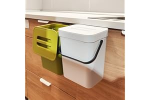 stonespace Hanging Small Trash Can with Lid Under Sink for Kitchen，1.3 Gallon/ 5L Mountable Compost Pail，Kitchen Compost Bin for Countertop, White