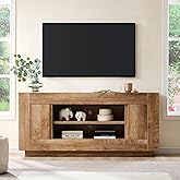 OKD Modern 70" TV Stand, Entertainment Center for TVs Up to 80", Media Console with Large Open Storage & Side Cabinets, Thick Wood Design for Living Room, Light Knotty Oak