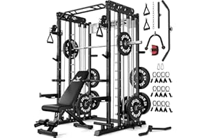 JELENS Smith Machine for Home Gym, Multi-Function M12 Power Cage with Cable Crossover System, Squat Rack with Smith Bar and More Attachment