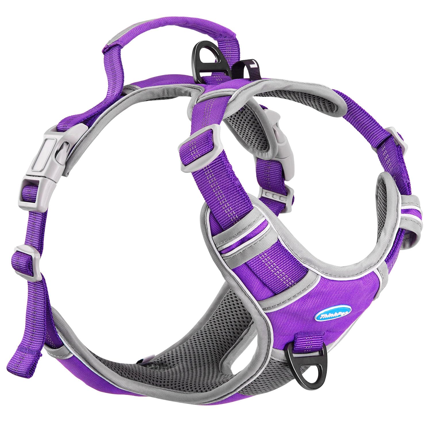 ThinkPet No Pull Harness Breathable Sport Harness with Handle-Dog Harnesses Reflective Adjustable for Medium Large Dogs,Back/Front Clip for Easy Control Neon Purple XL