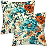 ZibZorp Floral Throw Pillow Covers 18x18 Set of 2, Flower Pillowcase for Couch, Sofa, Living and Bed Room, Vintage Home Decoration with Zipper Closure