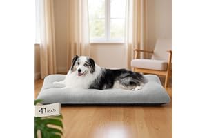 Bedsure Washable XL Dog Bed for Crate for Extra Large Dogs, Comfort Fluffy Plush Pet Pillow Bed Kennel Pad with Non-Slip Bottom, Machine Washable Pet Sleeping Mat, 41"x27", Gray