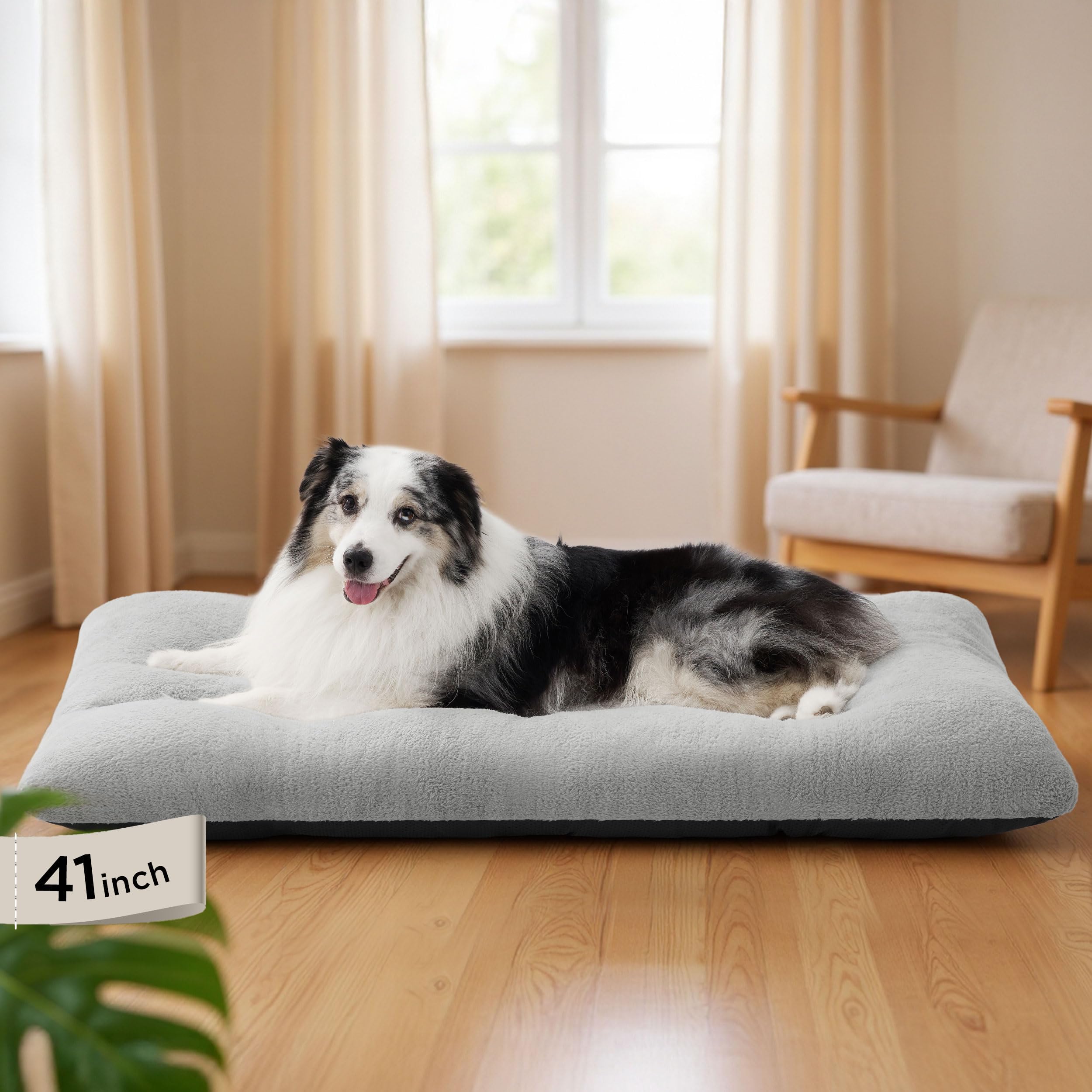 Photo 1 of Bedsure Washable XL Dog Bed for Crate for Extra Large Dogs, Comfort Fluffy Plush Pet Pillow Bed Kennel Pad with Non-Slip Bottom, Machine Washable Pet Sleeping Mat, 41"x27", Gray