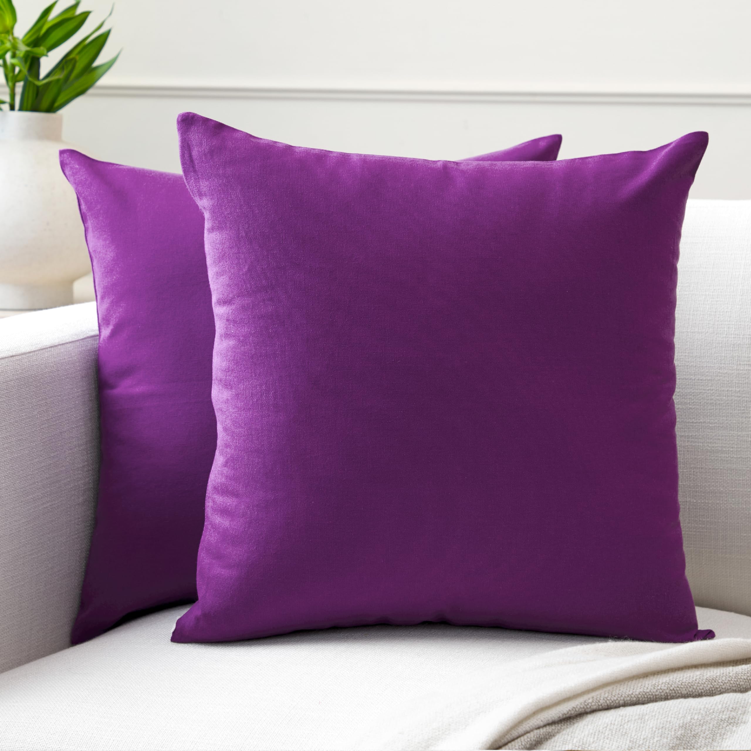 Encasa XO Cotton Throw Pillow Covers Set of 2 I 24x24 in (60x60 cm) - Purple I No Insert I Plain Square Pillowcases I Machine Washable | Indoor Use Only