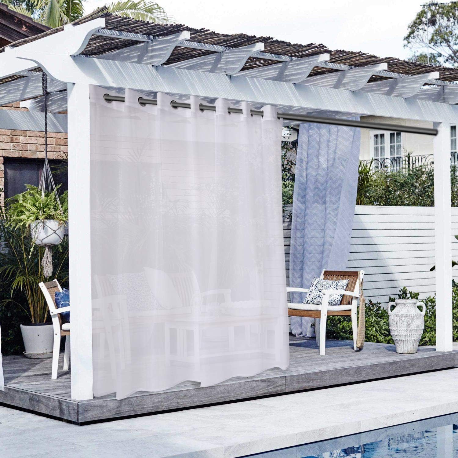 Outdoor Curtains - LUSHLEAF Indoor/Outdoor Sheer Curtains for Patio Waterproof, White, 100 x 84 Inches Long - Outdoor Extra Wide Privacy Voile Drapes, Grommet Semi-Sheer Curtains for Pergola, Porch, 1 Panel