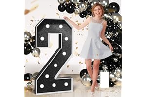 IMPRSV Marquee Numbers Black Birthday Decorations: Large 4 Feet Tall Light Up Numbers 2nd 21st 25th Party Decor Big Mosaic Cardboard Number 2