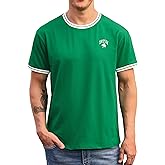 Arvilhill Men‘s St Patrick’s Day Tshirt Embroidered Contrast Collar Crew Neck Irish Clover Shirt (S-3XL)