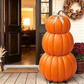 Pelopy 31 Inch Wooden Fall Stacked Pumpkins for Porch 3D Outdoor Yard Sign | Fall Pumpkin Decor, Thanksgiving Decoration, Realistic Pumpkin Standing Sign for Front Door Home Farmhouse Harvest Party