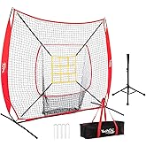 YeahChi 7×7FT Baseball Net with Batting Tee and Strike Zone Target, Portable Hitting Pitching Batting Training Net, Baseball and Softball Training Equipment,Suitable for All Skilled Levels