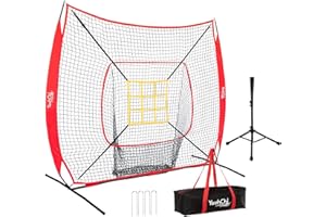 YeahChi 7×7FT Baseball Net with Batting Tee and Strike Zone Target, Portable Hitting Pitching Batting Training Net, Baseball and Softball Training Equipment,Suitable for All Skilled Levels