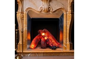 Tuanse 4 Pcs Flameless Fireplace Log Light Fake Fire Flame Camping Decoration Flameless Fireplace LED Light Fake Fire Log for Home Christmas Winter Indoor Outdoor Party Decor (8.66 in)