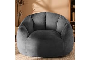 GERICCO Giant Bean Bag Chair for Adults - Comfy Plush Round Shell Soft Accent Chair, Oversized Cozy Lounge Floor Sofa Reading Chair, Mini Couch for Living Room, Bedroom & Game Rooms, Gray