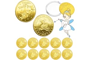 Tooth Fairy Coins, WINDSIUUU 10PCS Lost Teeth Reward Commemorative Coin Dental Tooth Fairy Golden Plated Metal Coin Kids Teeth Change Souvenir Christmas Dentistry Dentist Gifts for Lost Tooth Kids