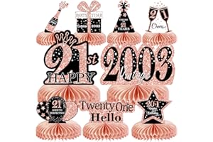 MOORAY 9Pcs Rose Gold Pink 21st Birthday Decorations Honeycomb Centerpieces for Girls,Happy 21st Birthday Centerpieces Tables Toppers Party Decorations Supplies,Vintage 2003 Aged Birthday Table Sign Decor