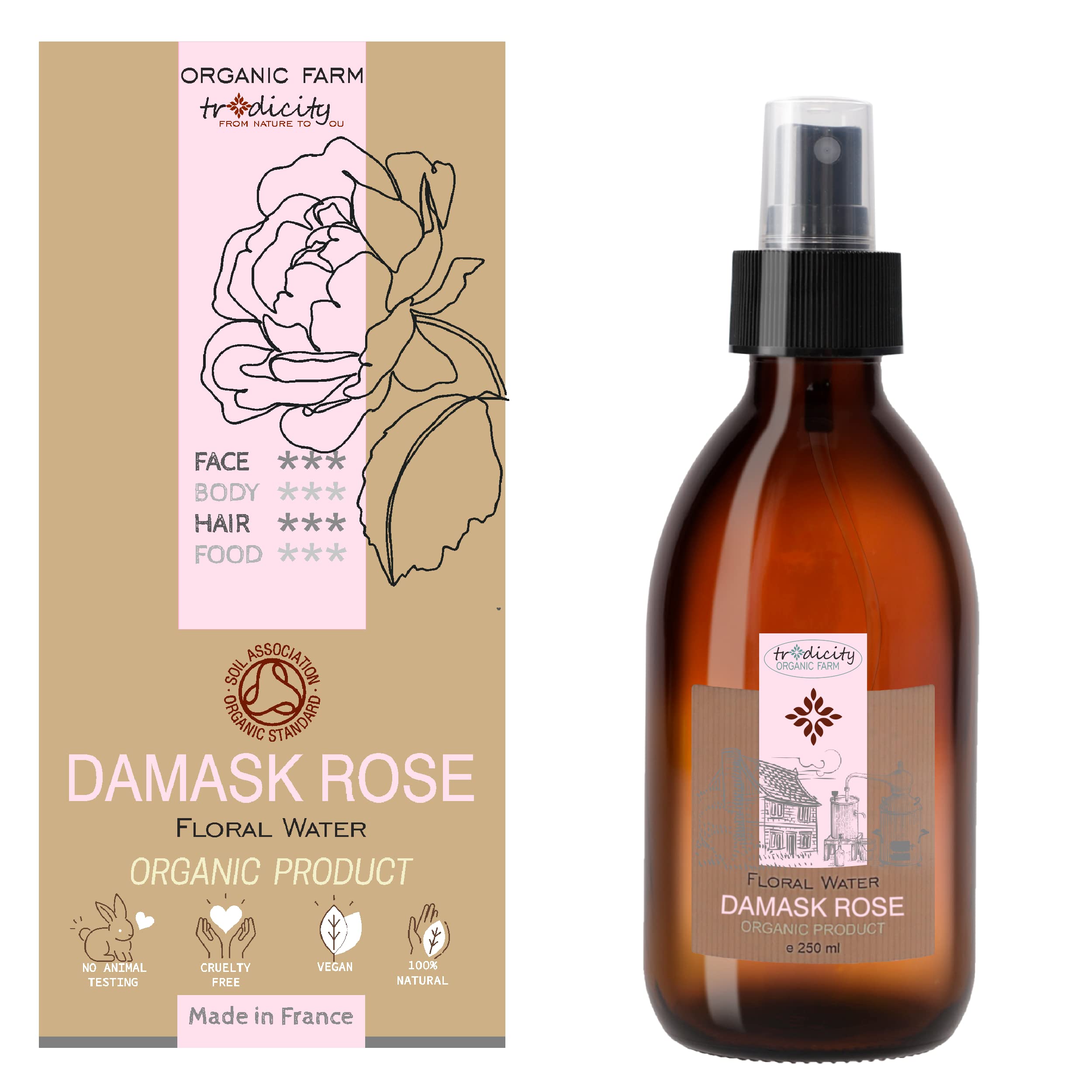 Organic Farm Rose Deep Sleep Pillow Spray Sleeping Calming Rose Mist - Bulgarian Rose Hydrosol - Hair Toner, Face Toner, Skin Care & Cooking - Organic Rosewater in a Glass Bottle 250ml - 8fl oz