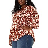 Agnes Orinda Plus Size Polka Dots Blouses for Women V Neck 3/4 Ruffle Sleeve Peplum Tops