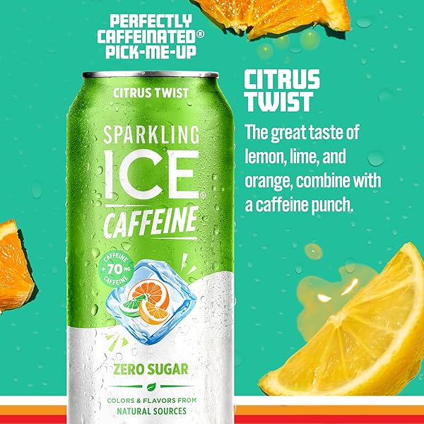SPARKLING ICE CAFFEINE CITRUS TWIST SPARKLING WATER WITH CAFFEINE, ZERO SUGAR, WITH ANTIOXIDANTS AND VITAMINS,16 FL OZ CANS (PACK OF 12)