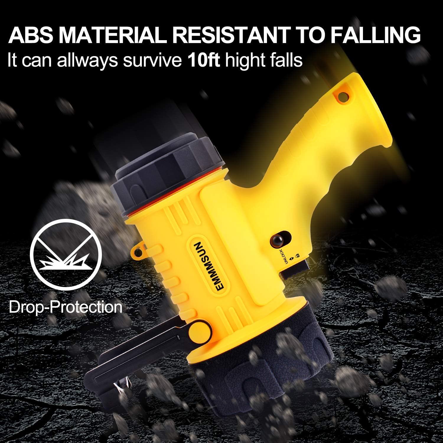 EMMMSUN Rechargeable Spotlight with 2000 Lumens, 3 Light Modes and USB Charger for Hiking, Camping, Boating, Hunting, IP67 Waterproof Handheld Flashlight - - 
