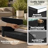 EVRE Roma 4 Seater Rattan Garden Set with Glass Table Black view 5