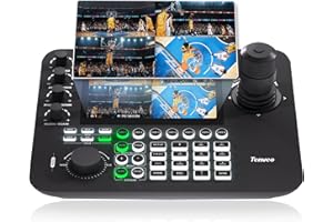 Tenveo NDI PTZ Camera Joystick Controller, 7’’ LCD Quad-Screen Real-time Preview, 4D Joystick Controller, NDI License Included, Support NDI PoE VISCA Pelco-D/P for Church Worship Live Event Streaming