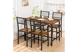 AWQM 5 Pieces Dining Table Set, Industrial Dining Table and Chairs for 4, Metal Frame with Wood Top, Kitchen Table Set for Dining Room, Breakfast Nook, Small Space, Rustic Brown