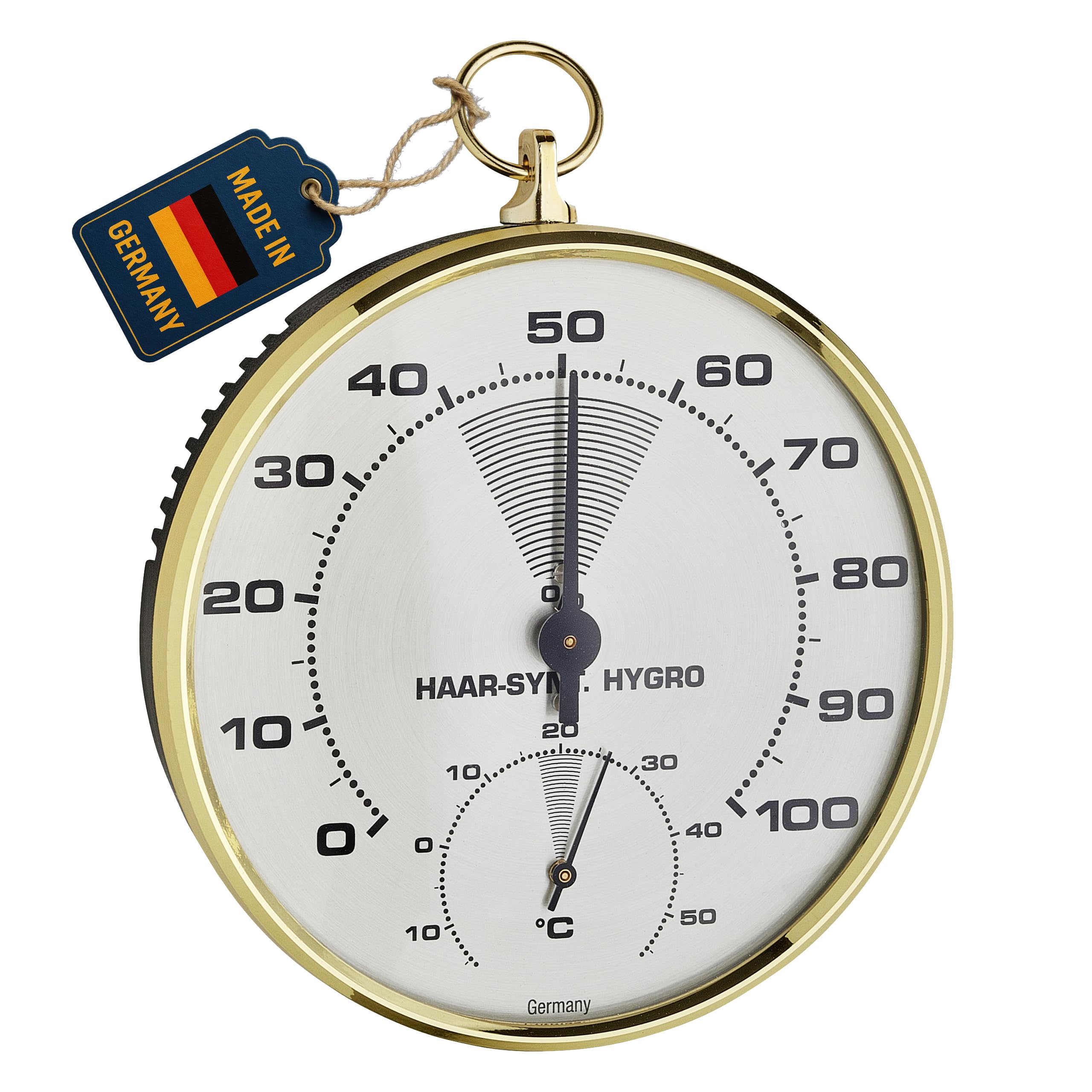 TFA Dostmann Analogue Thermo-Hygrometer with Brass Ring Temperature Humidity Healthy Indoor Climate (L) 102 x (W) 35 x (H) 113 mm