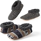 Cozylook 2-Pack Men's Soft Sole Slippers Indoor with Non Slip Grippy Soles, Warm Fuzzy House Slipper Socks for Indoor Comfort