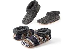 Cozylook 2-Pack Men's Low-cut Fuzzy Slipper Socks with Non-slip Gripy Soles, Winter Warm House Slippers Indoor, Cozy Christmas Gifts for Men, Stocking Stuffers for Dad Husband Boyfriend