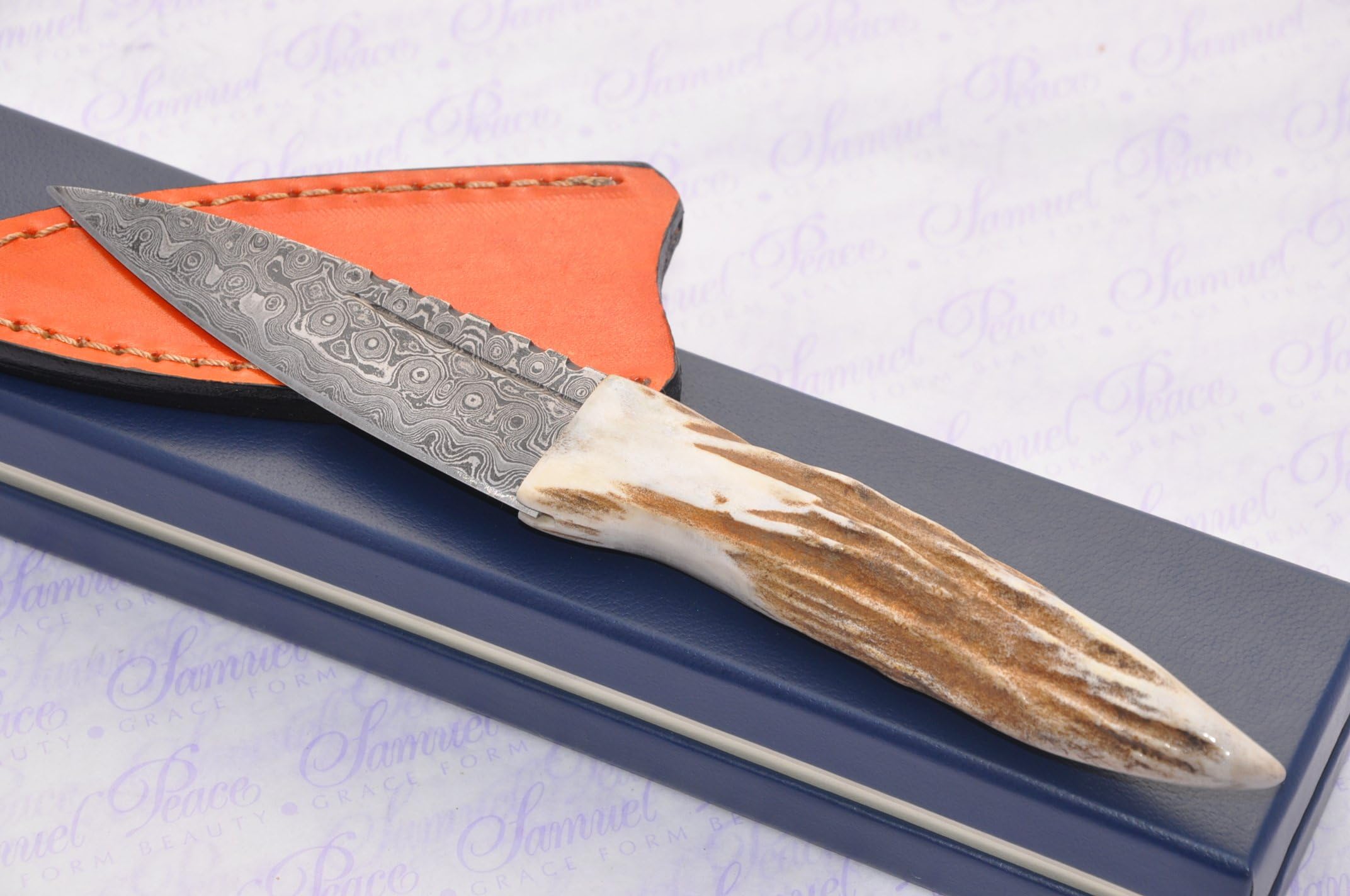 New Genuine Damascus Steel Tyne Stag Handle Sheffield Sgian Dubh with Superior Leather Sheath