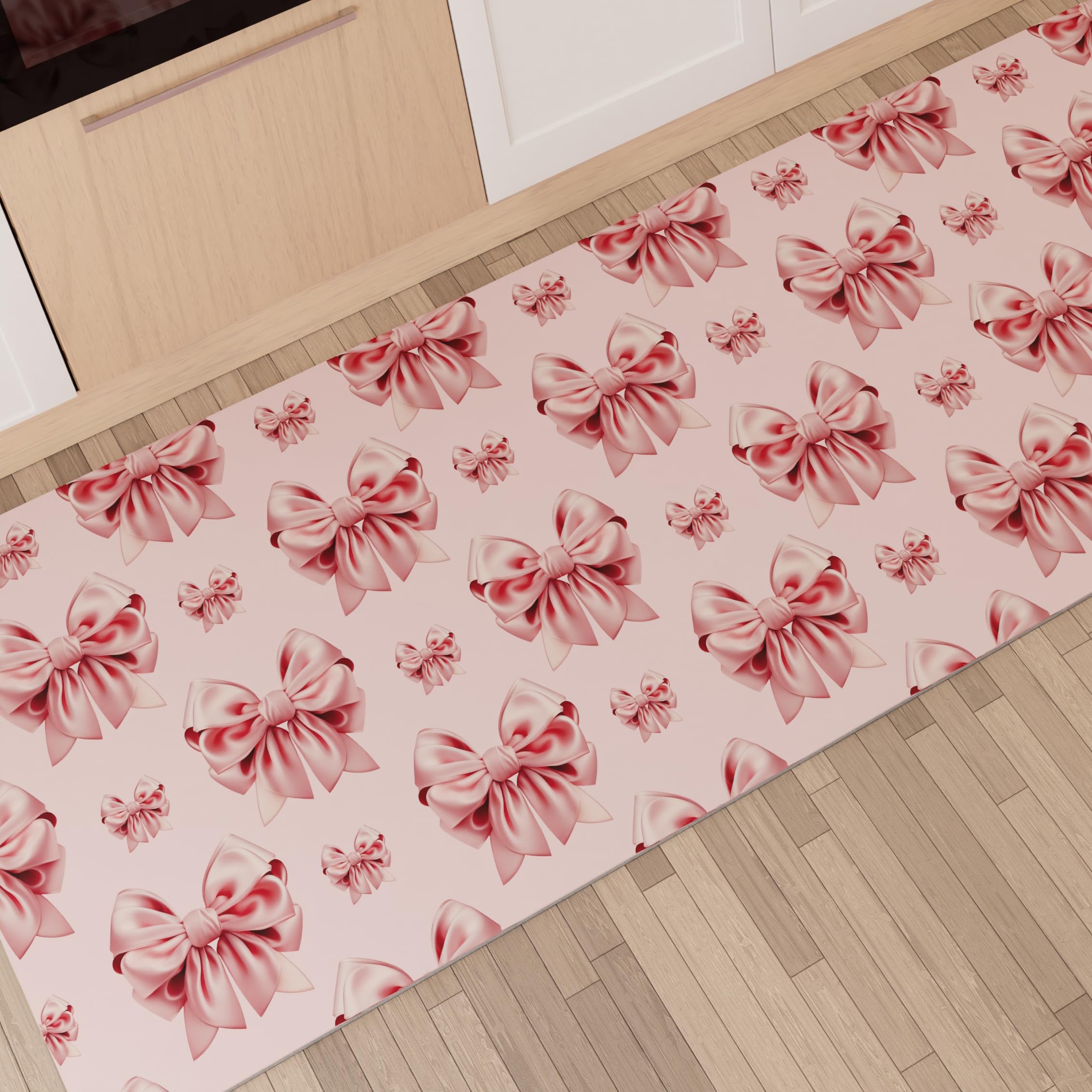 PETTI Artigiani Italiani - Kitchen Rug, Washable Non-Slip Kitchen Rug, Kitchen Runner Rug, Kitchen Runner Rug, 52 x 480 cm, Pink Bow Design, 100% Made in Italy