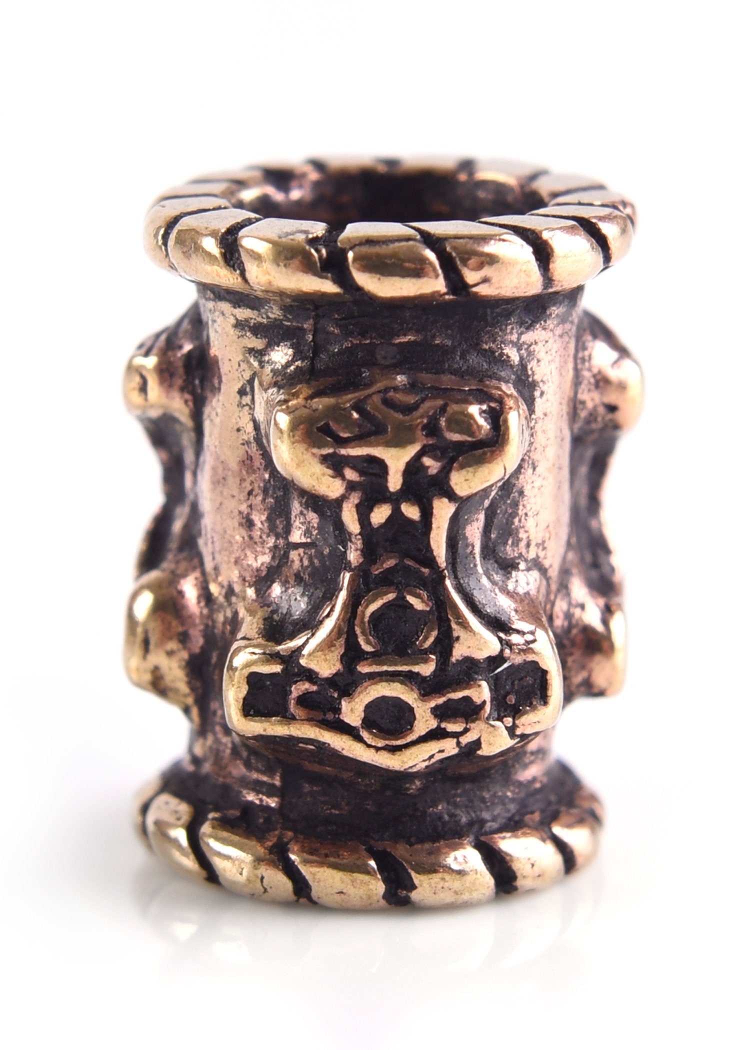 Viking beard bead, dreadlocks pearl made of bronze with Thorโs hammer, 6 mm inner diameter