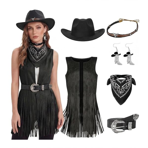 Mukum 6 PCS Cowgirl Outfits Set for Women with Tassel Vest  display picture 1