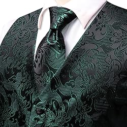 Dubulle Black Green Suit Vest Tie Set Mens Paisley