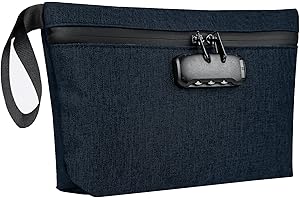 BOJLY Smell Proof Bag with Combination Lock 12.5 inch x 7.5 inch Waterproof Zipper Organizer for Travel Tote Bag Blue