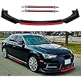 Universal Front Bumper Lip Body Kit, ABS Front Spoiler Black&Red Front Bumper Lip Splitter Body Kit with Red Strut Rods