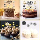 Domgoge 18th Birthday Cake Topper Black Gold Glitter 25pc Star Heart Balloon view 4