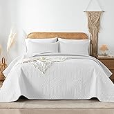 Davulos Queen Quilt Bedding Set,White Ultrasonic Full/Queen Quilt Set Reversible Microfiber Bedspread,Lightweight Soft Modern Geometric Coverlet Set for All Seasons(1 Quilt,2 Pillow Shams)