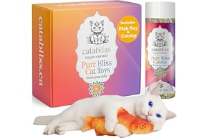 Catabliss Canadain Catnip 1oz with Wild Orange Fish Kicker Toy | Unleash Hours of Zoomies and Fun | Refillable Fish Cat Toy U