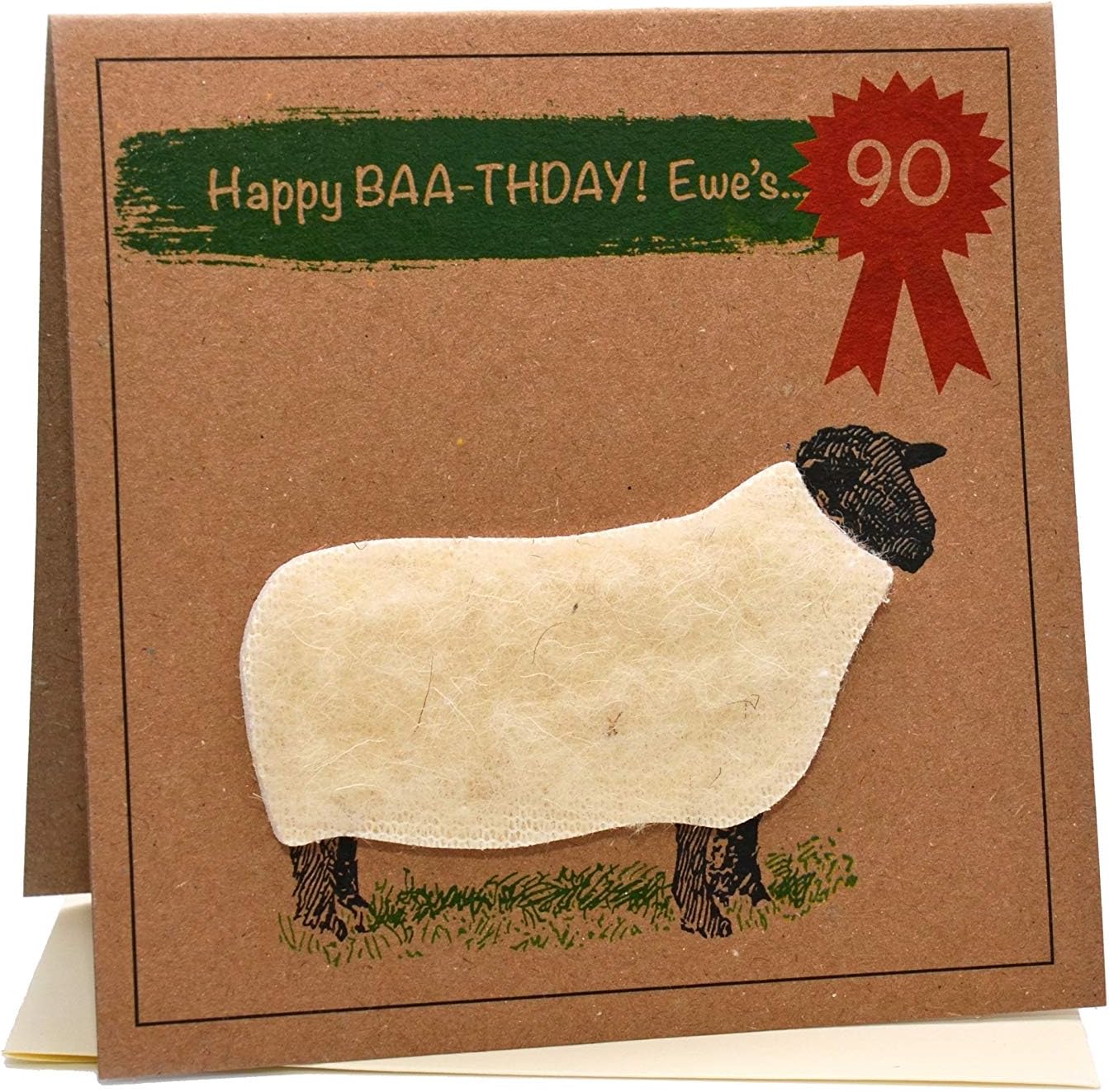 Sheep (EWE'S 90) Greeting Birthday Card (90th Birthday/Blank Inside)